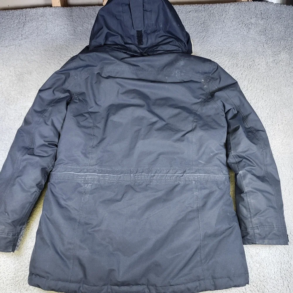 LL Bean Baxter State Parka Jacket Womens Medium Blue Hooded Faux Fur Trim Winter